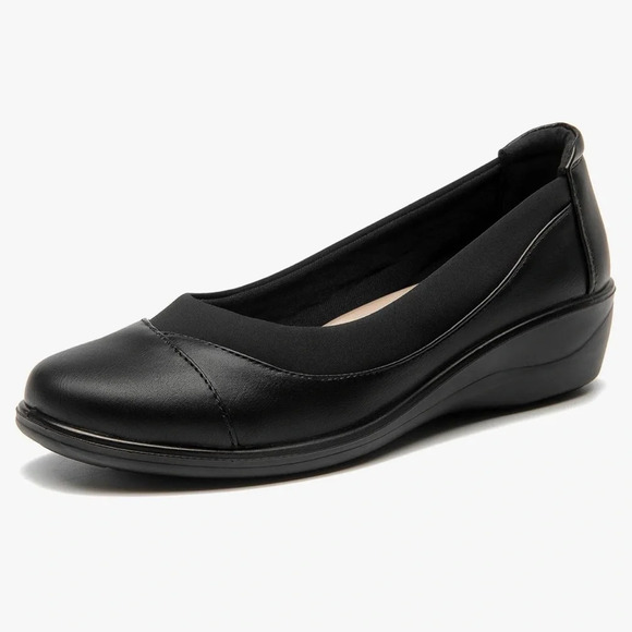 NEW Women's Low Heel Wedge Work Shoes Round Toe Slip-on Arch Support - Picture 1 of 10